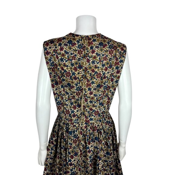 Vintage 60s Floral Dress Womens Medium Dark Groovy Print Sleeveless Fit & Flare - Picture 10 of 12